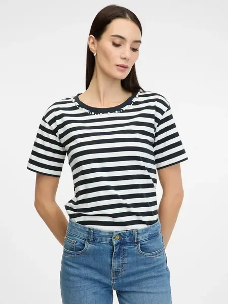 Dark blue striped women's T-shirt with short sleeves ORSAY - Women's