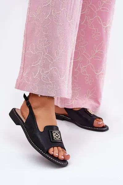 S. BARSKI Elegantné Dámske Sandále Na Ploškom Opätku S Dekoráciou S.Barski