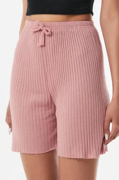 27145 Dewberry Ribbed Drawstring Jersey Shorts-PINK