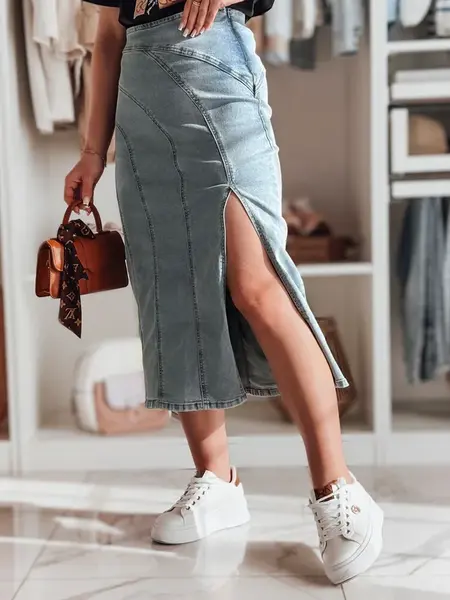 Dámska rifľová midi sukňa s rozparkom