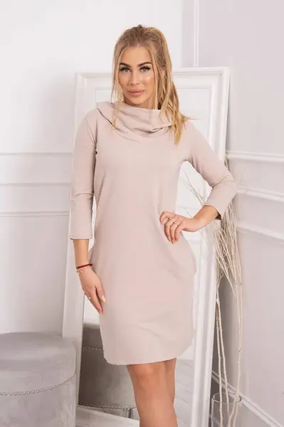 Dress with hood and pockets in beige color