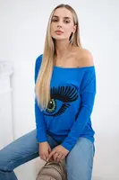 Blouse with print and longer back part purple blue