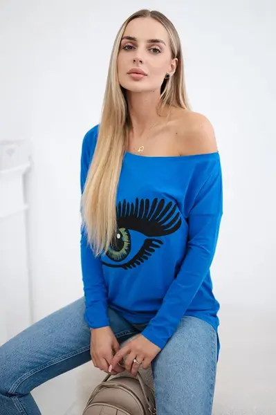 Blouse with print and longer back part purple blue