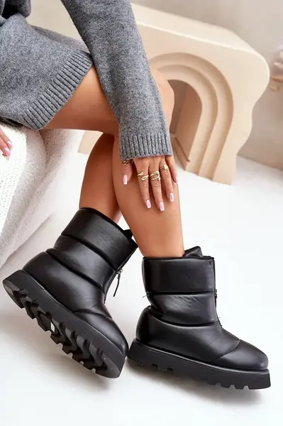 FS1 Snehové topánky na platforme so zipsom z eko kože čierne Resisia