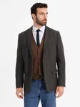 Ombre Men's elegant plaid blazer with wool blend - graphite