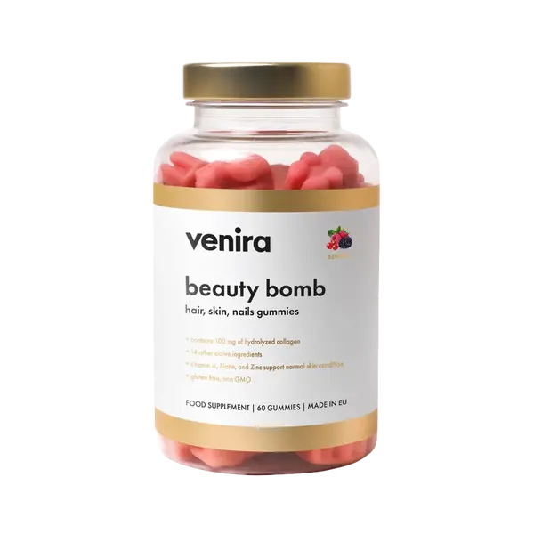 VENIRA Beauty bomb hair nail skin gummies lesné plody 60 ks