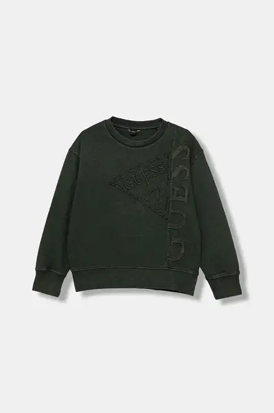 Dětská bavlněná mikina Guess zelená barva, s aplikací, L5BQ08 KAD74