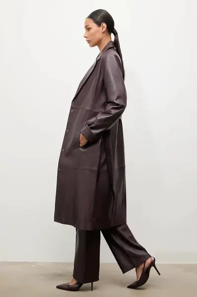 Kožený kabát Answear.LAB vínová barva