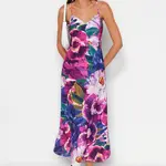 Trendyol Multicolored Flower Print Straight Cut Strap Midi Satin Woven Dress