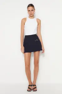 Trendyol námornícka modrá mini sukňa s opaskom a tkaným vzorom