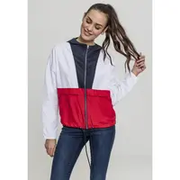 Women's 3-Tone Oversize Windbreaker Dark Blue/White/Fiery Red