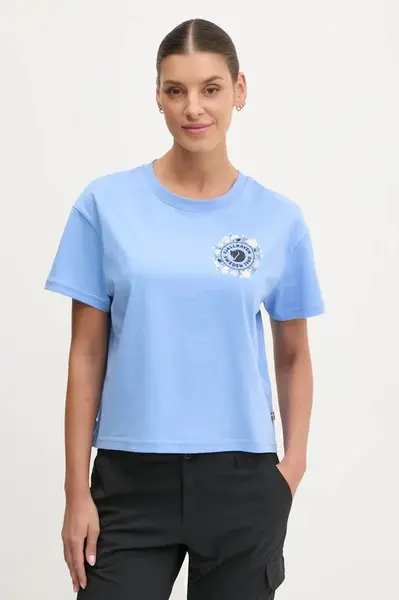 Tričko Fjallraven Fjällblomster modrá barva, F14600213