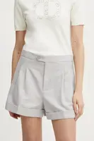 Šortky s příměsí lnu Twinset šedá barva, high waist, 251TP2764