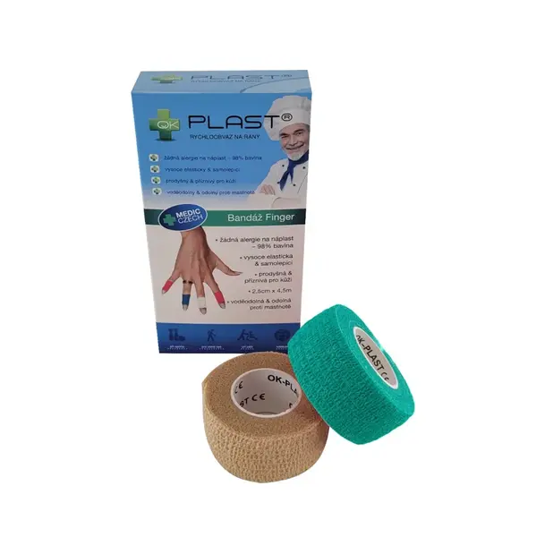 OK-plast Rychloobvaz Bandáž Finger 2,5 cm x 4,5 m 2 ks tělová a zelená