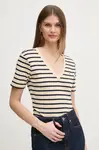 Bavlněné tričko Tommy Hilfiger dámské, béžová barva, WW0WW40584