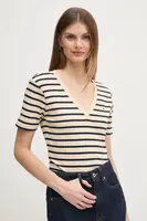Bavlněné tričko Tommy Hilfiger dámské, béžová barva, WW0WW40584