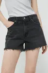 Kraťasy Abercrombie & Fitch dámské, černá barva, hladké, high waist