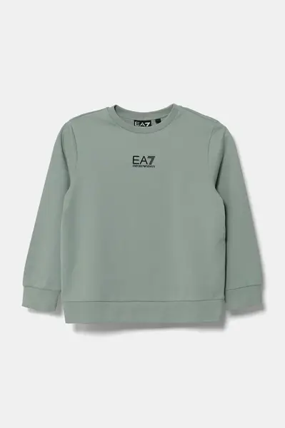 Dětská bavlněná mikina EA7 Emporio Armani zelená barva, s potiskem, 7B000025 AF10380