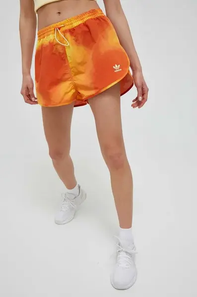 Kraťasy adidas Originals dámské, oranžová barva, vzorované, high waist