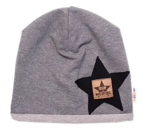 Baby Nellys Dětská čepice bavlna, Baby Star,  šedá vel.  104/134