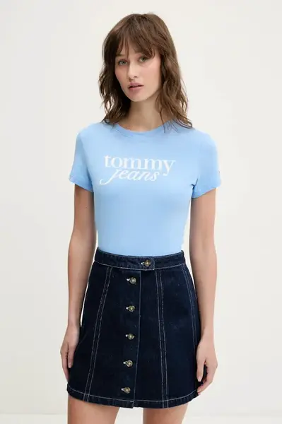 Bavlněné tričko Tommy Jeans modrá barva, DW0DW19447
