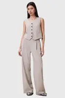 Kalhoty AllSaints ALEIDA dámské, béžová barva, široké, medium waist, W037QC