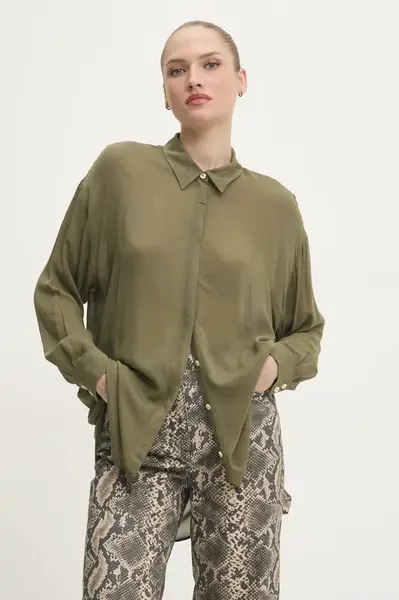 Košile Answear.LAB dámská, zelená barva, relaxed, s klasickým límcem