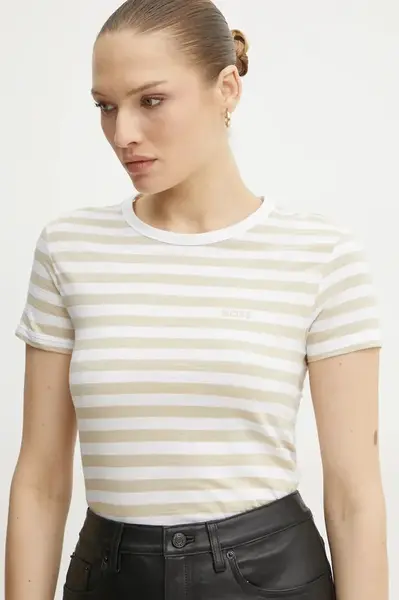 Bavlněné tričko Boss Orange béžová barva, 50504192