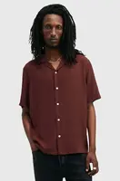 Košile AllSaints VENICE pánská, vínová barva, relaxed, s klasickým límcem, M159SB
