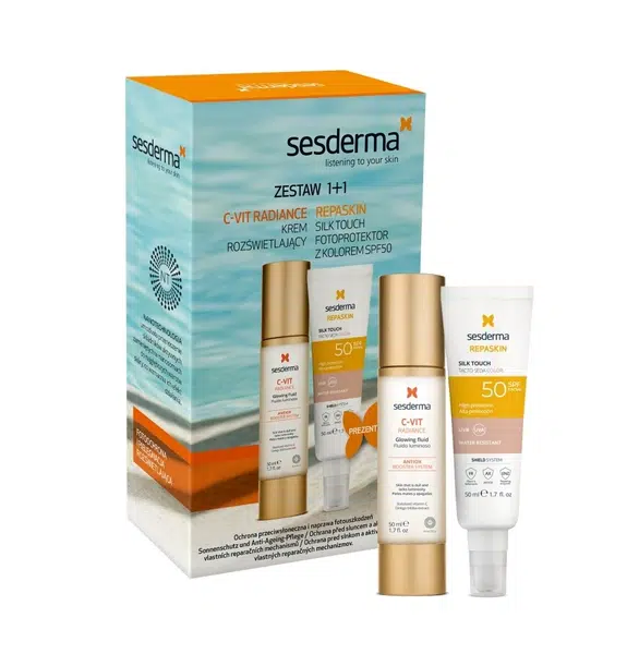 Sesderma C-VIT Radiance Jemný krém + Repaskin Tónovací krém SPF50 2 ks