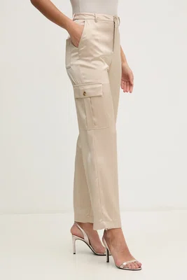 Kalhoty Dkny dámské, béžová barva, jednoduché, high waist, DJ4P3011