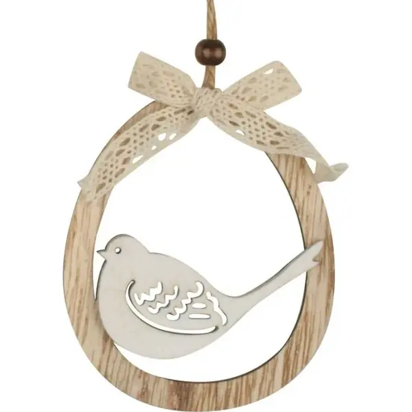 Anděl Vajíčko drevené ploché na zavesenie 11 cm Vtáčik