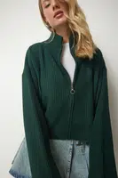 Štěstí İstanbul Dámské Smaragdově zelené Pletené zboží na zip Cardigan
