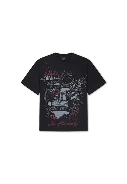 Ed Hardy Tričko 'Brave Hearts Stay True'  červená / čierna
