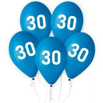 Balónky latexové "30" modré 30 cm 5 ks