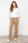Trendyol Camel 100% Tencel™ Pleated Brown High Waist Wide Leg Jeans