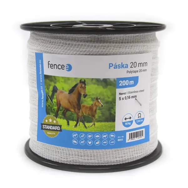 Páska pro elektrický ohradník, šířka 20 mm, bílá, délka 200 m