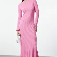 Trendyol Pink Ruffle Skirt Rib Knit Dress