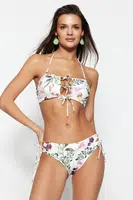 Trendyol Květinový vzor Tie-Up Regular Leg Bikiny Bottom