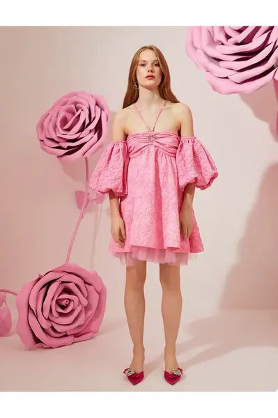 Koton Tyl Detailní Balónový rukáv Off-the-rameno šaty