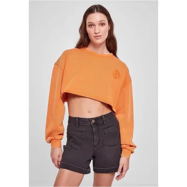 Dámská oříznutá květinová výšivka Terry Crewneck vintageorange
