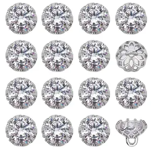 16Pcs Brass Clear Cubic Zirconia Shank Buttons