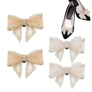 4Pcs 2 Colors Bowknot Polyester Rhinestone Shoe Decorations