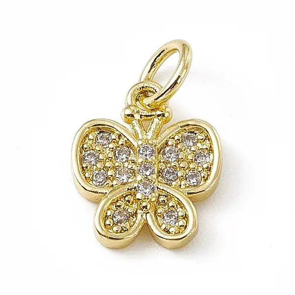 Brass Micro Pave Clear Cubic Zirconia Butterfly Charms