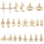 22Pcs 11 Styles Brass Micro Pave Clear Cubic Zirconia Charms