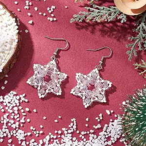 304 Stainless Steel Glass Snowflake Dangle Earrings