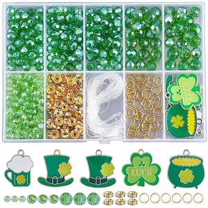 Saint Patrick's Day Theme DIY Alloy Enamel & Glass Beads Bracelets Making Kits