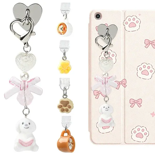 5Pcs Iron Cell Phone Holder Stand & PVC Mobile Dustproof Plugs