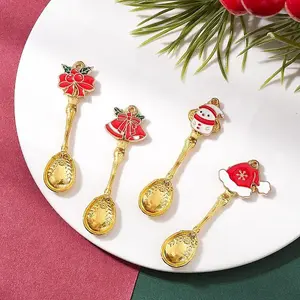 4Pcs Christmas Alloy Enamel Spoon Pendants Ornament