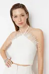 Trendyol Ecru Crop Lined Woven Trim Bridal Bustier